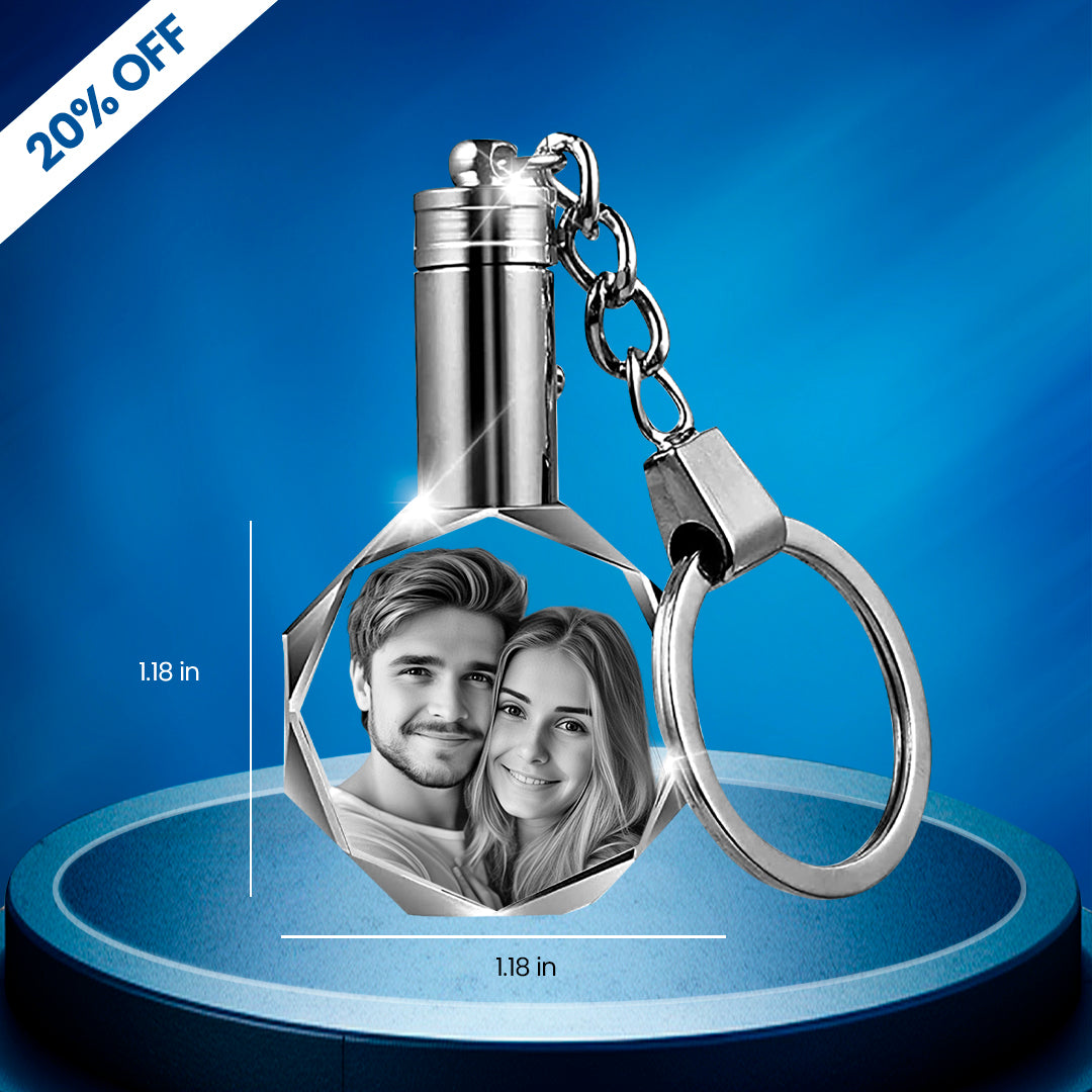 Custom 3D Crystal Photo Round Keychain – Personalized LED Light Gift