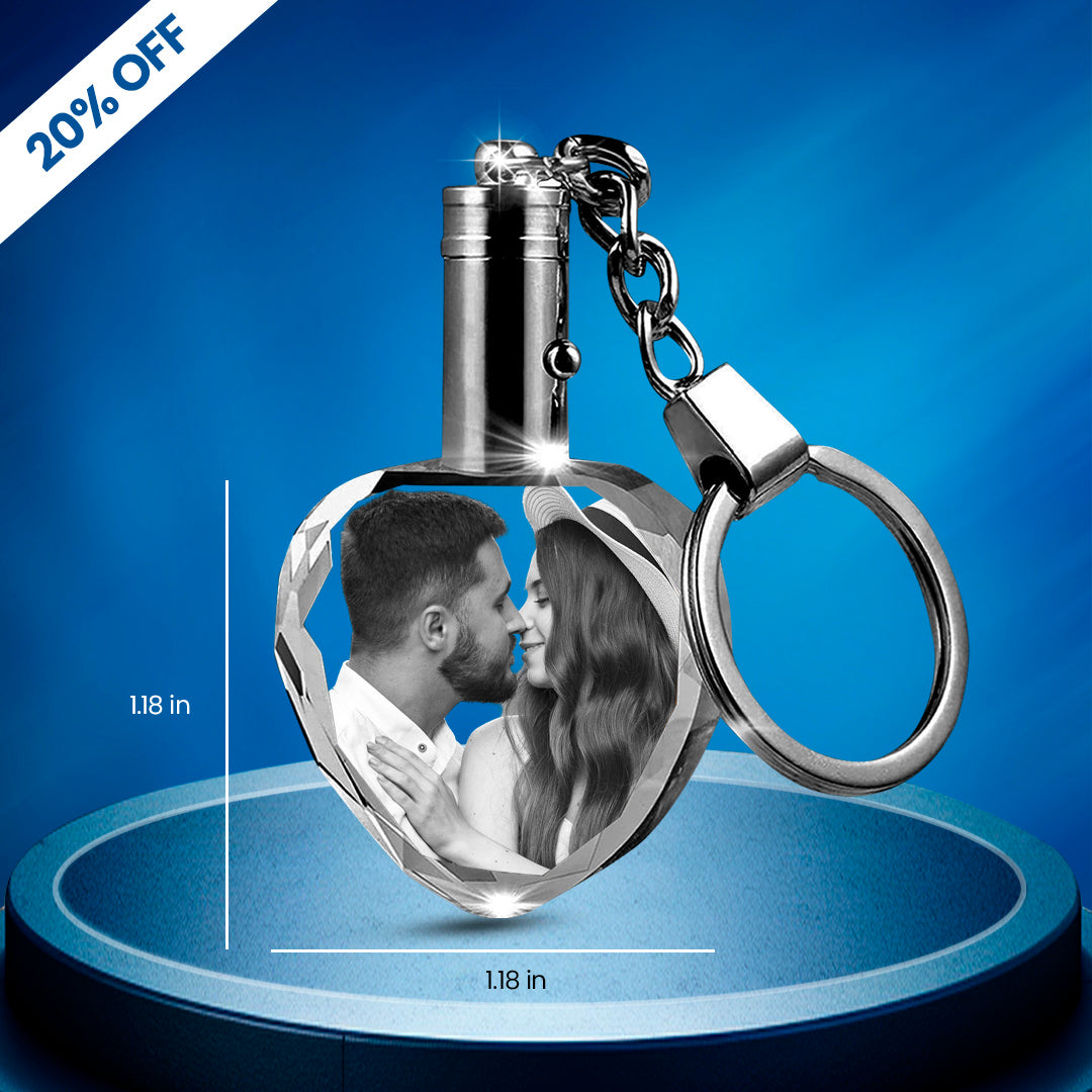Crystal Photo Heart Keychain with LED Light –Personalized Gift