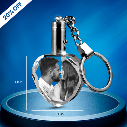 Crystal Photo Heart Keychain with LED Light –Personalized Gift