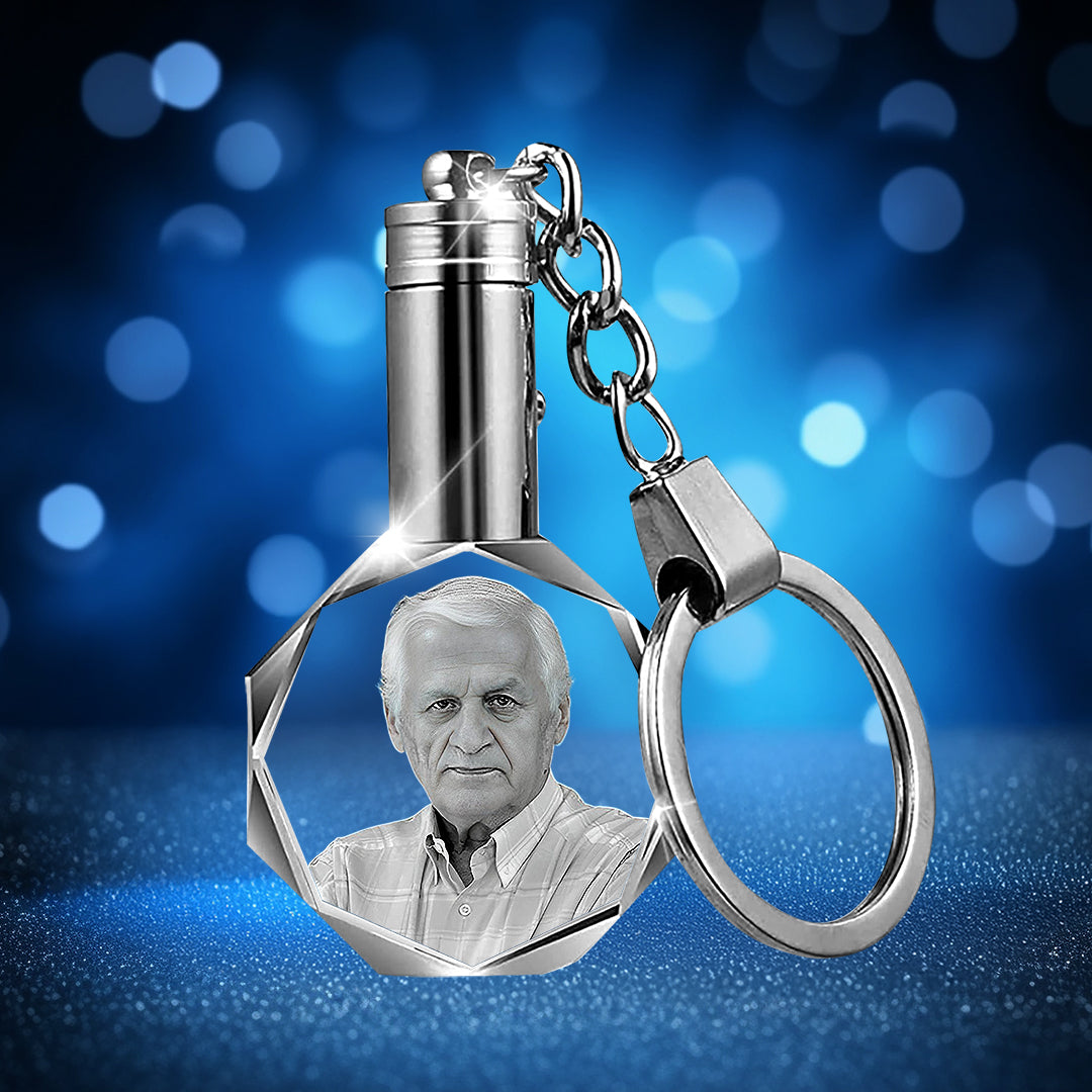 Memorial 3D Crystal Round KeyChain – Custom Gift for Women, Men