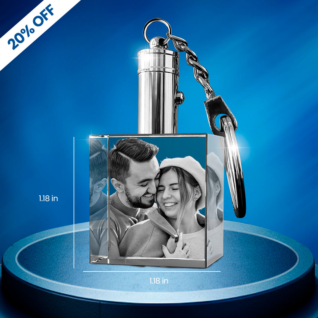 3D Crystal Photo Rectangle Keychain – LED Light Birthday  Gift